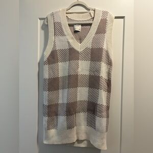 Abercrombie & Fitch V-Neck Sweater Dress - Cream & Brown Check